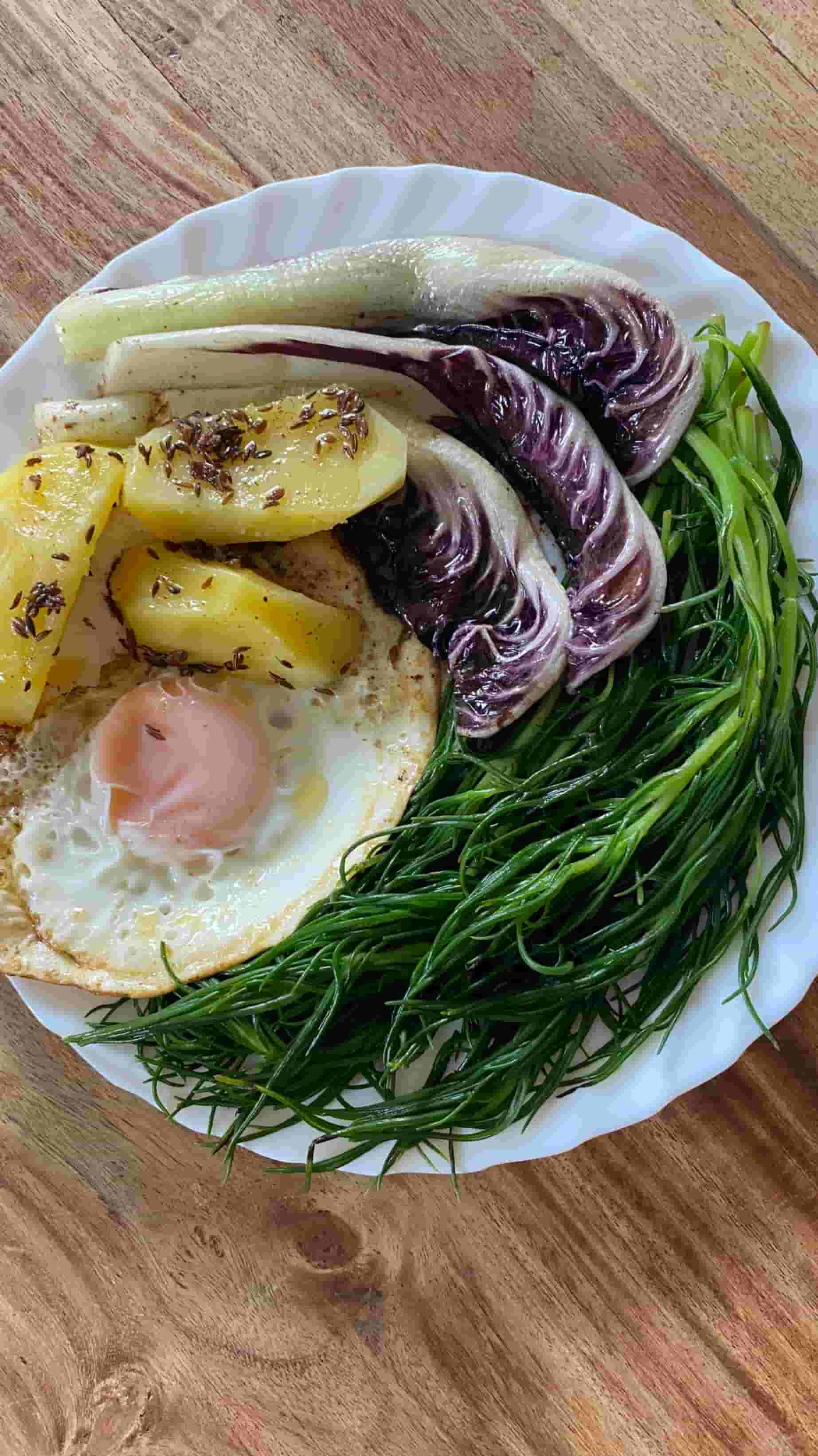 Monk's Beard with Potatoes and Fried Egg Recipe Image