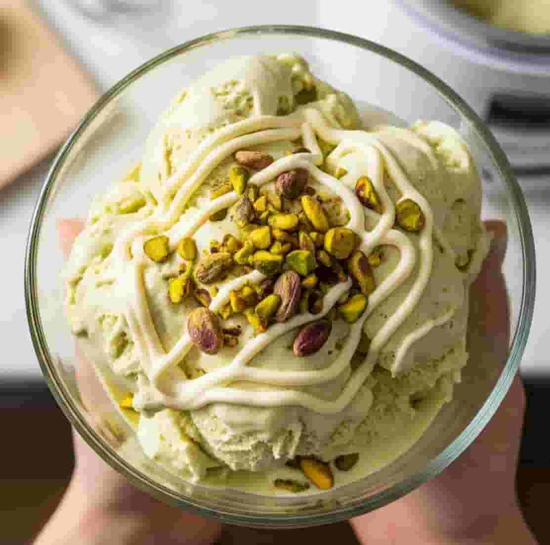 Helado Cremoso Casero de Pistacho con Vainilla y Manteca de Cacao Recipe Image