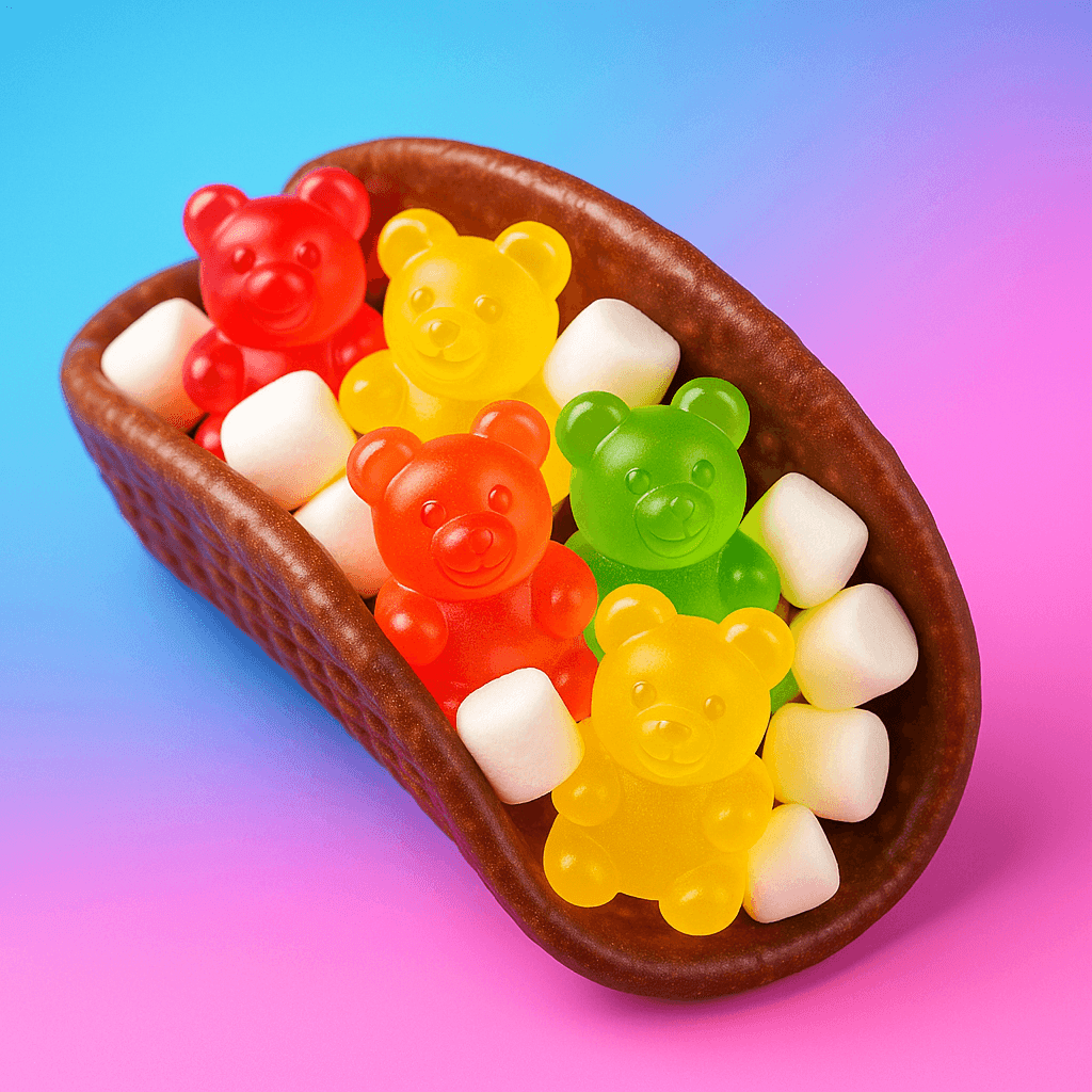 Chocolade Taco's met Gummyberen en Marshmallows Recipe Image