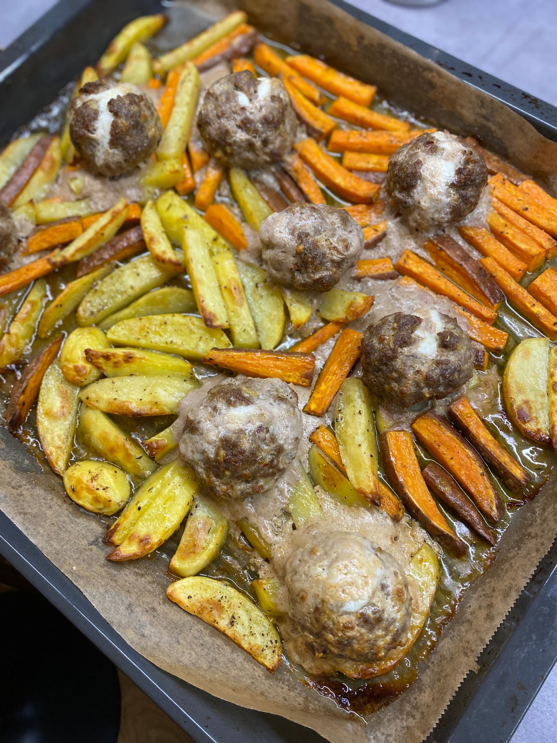 Image for Mozzarella Meatballs with Roasted Potatoes