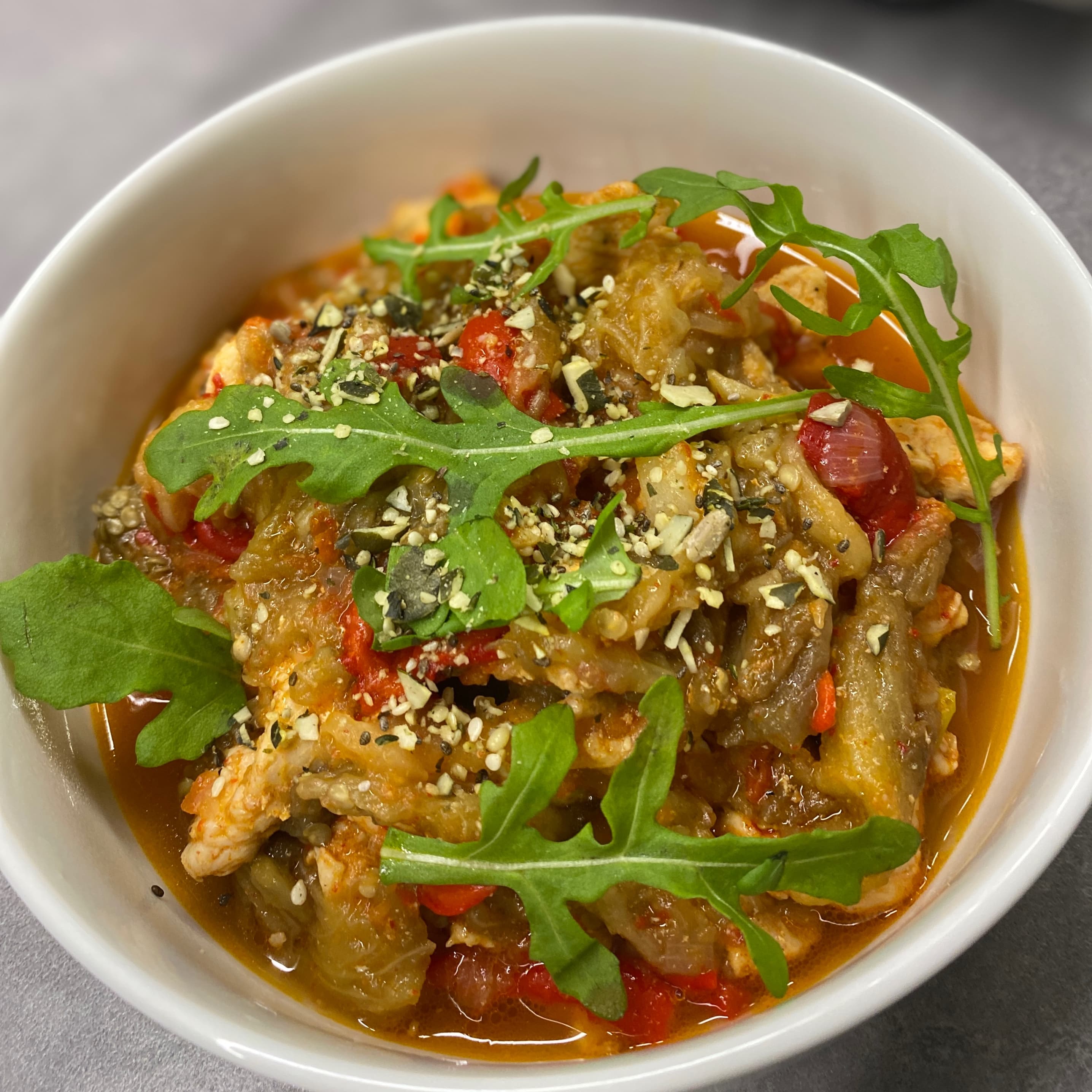Hähnchen-Eintopf mit gerösteter Aubergine