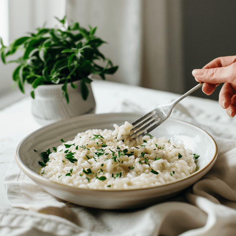 Romige risotto met verse groene asperges en Parmezaanse kaas, een herziene Italiaanse traditie Rocely Recept