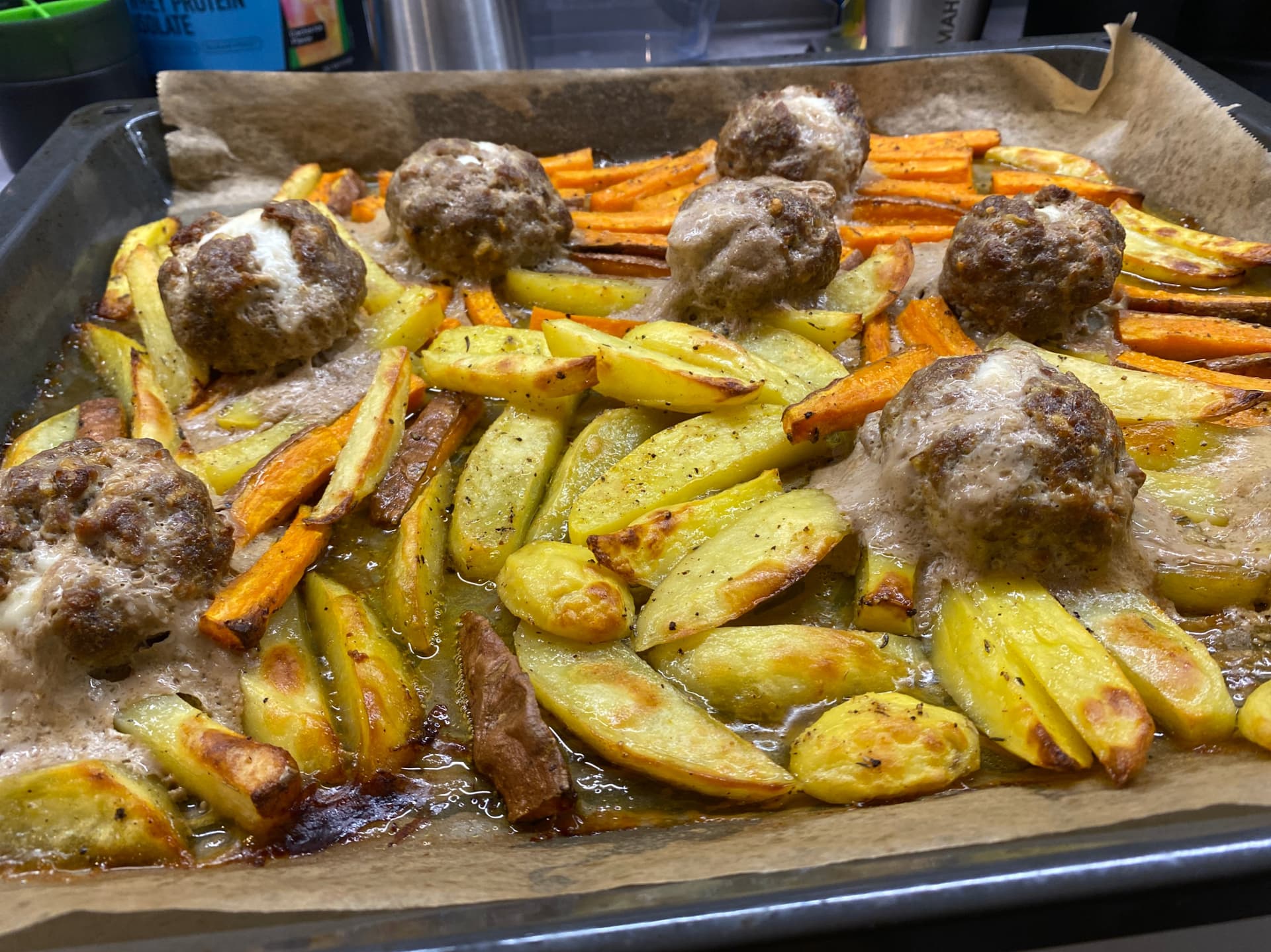 Image for Mozzarella Meatballs with Roasted Potatoes