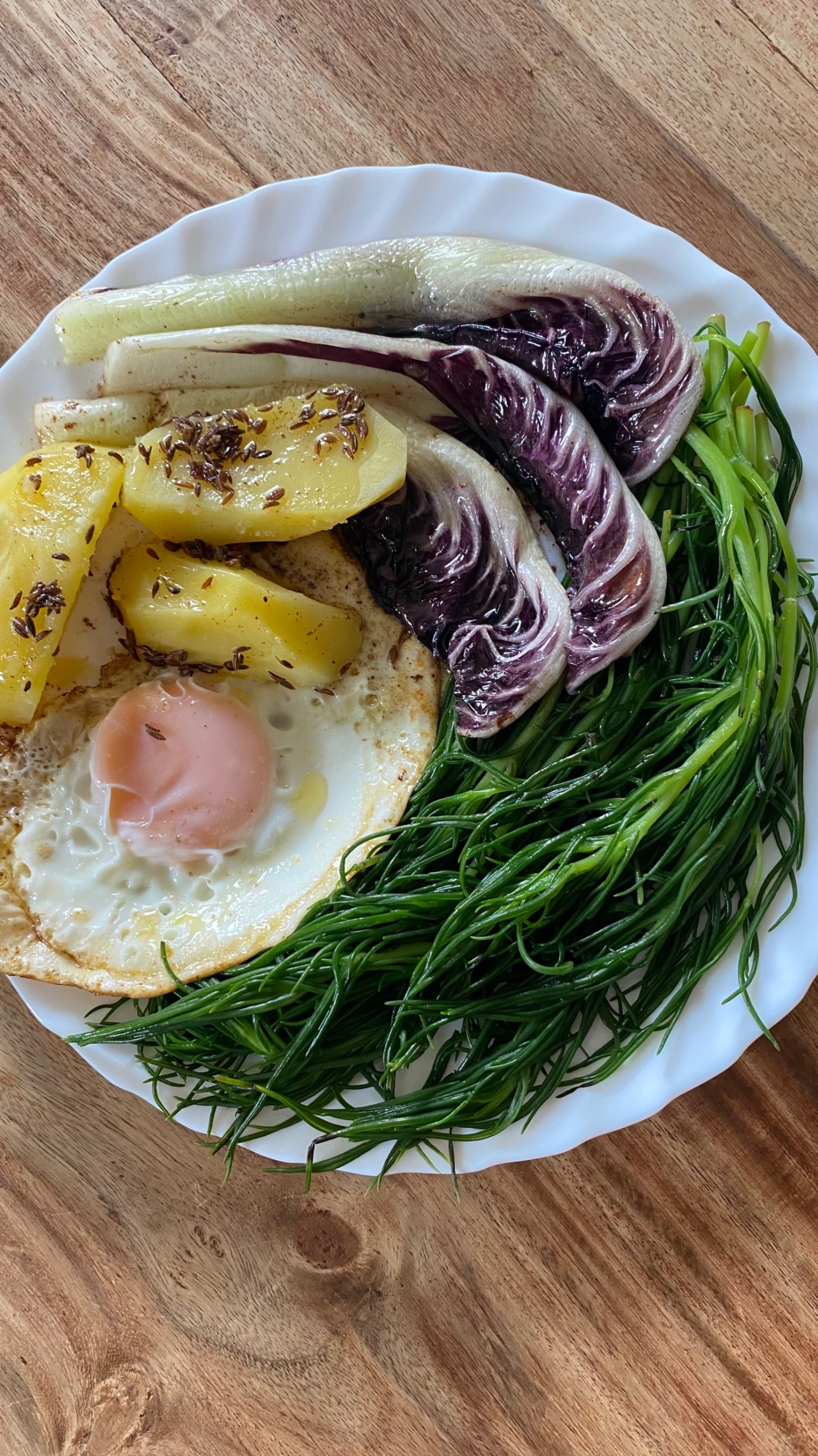 Monk's Beard with Potatoes and Fried Egg Recipe Image