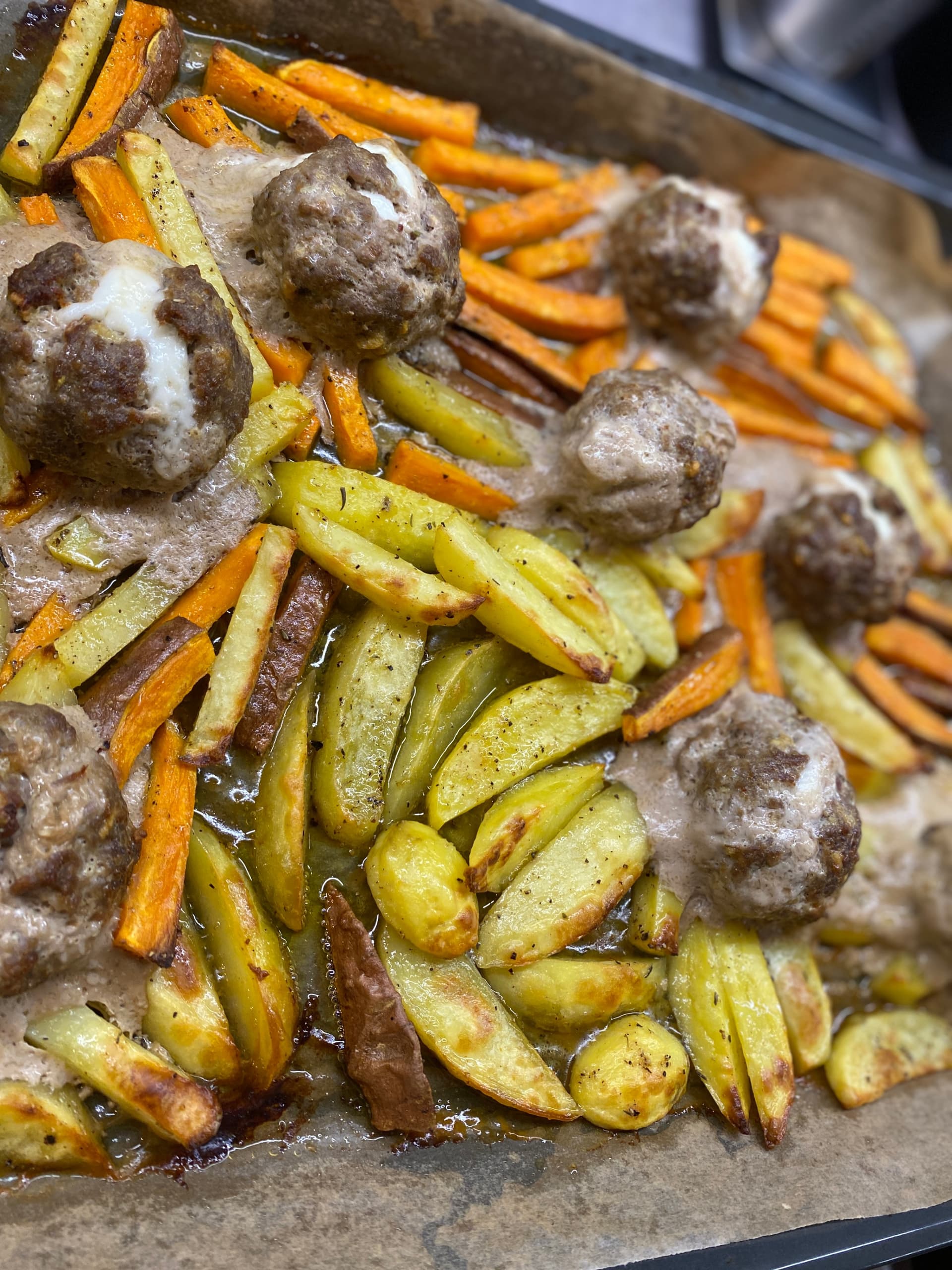 Image for Mozzarella Meatballs with Roasted Potatoes