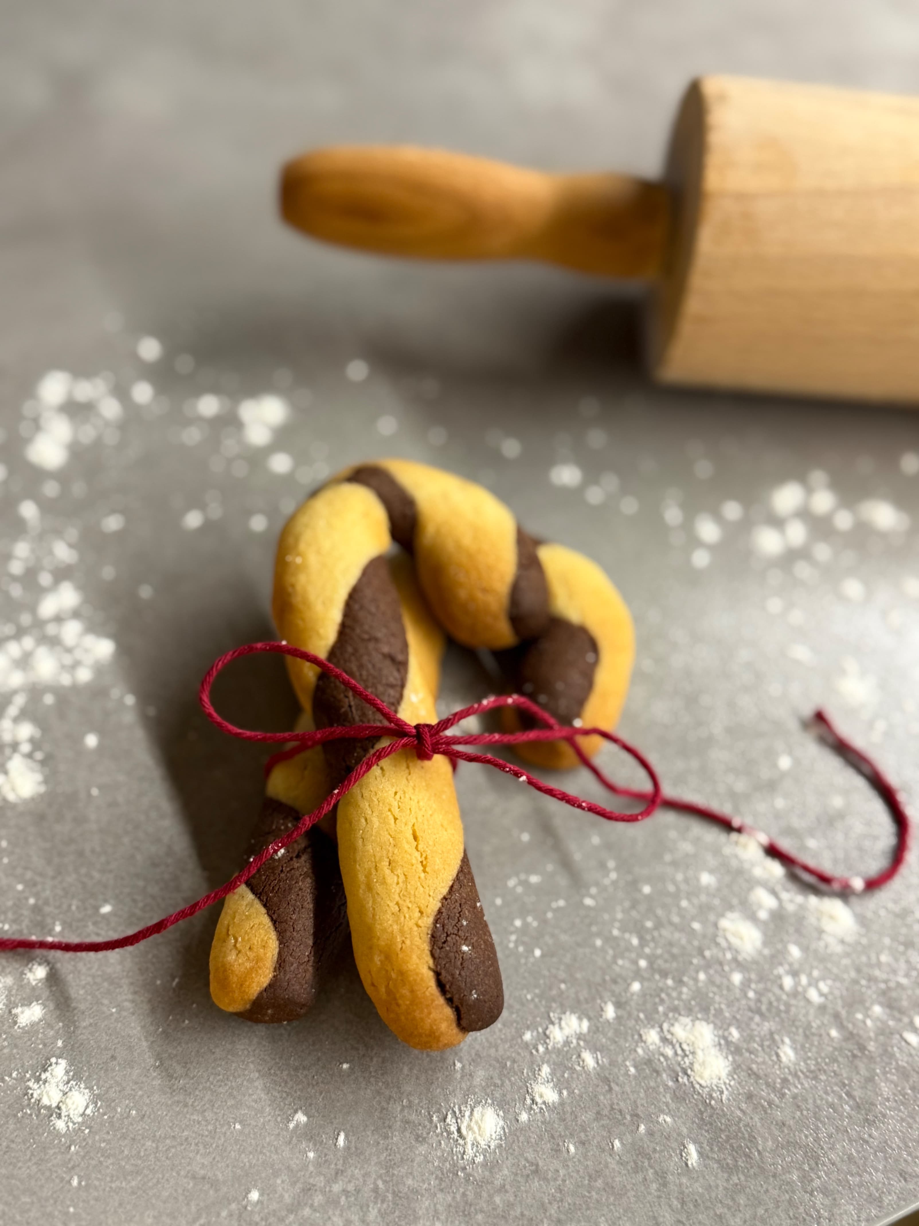 Cocoa and Vanilla Christmas Cane Biscuits Recipe Image
