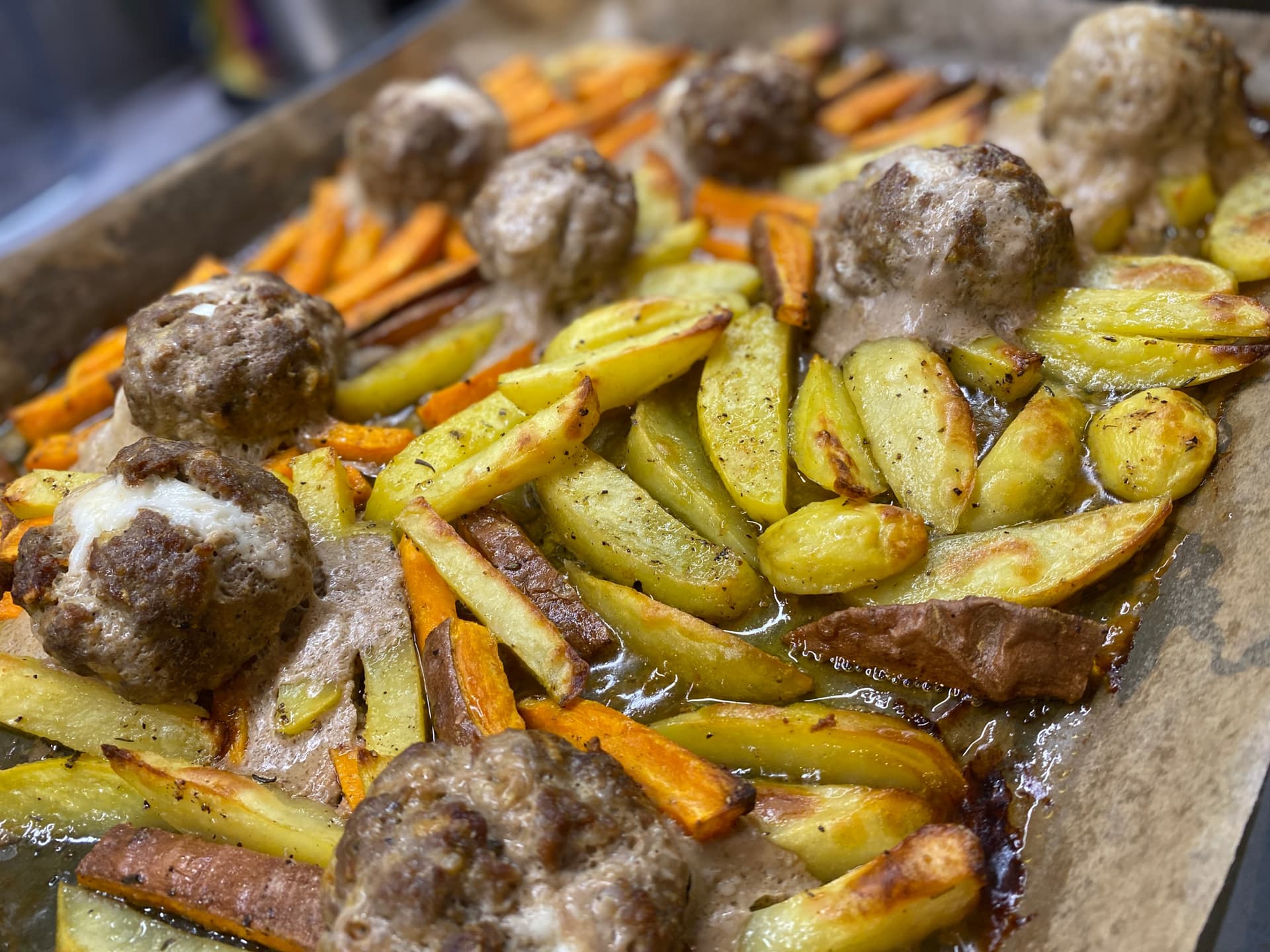 Image for Mozzarella Meatballs with Roasted Potatoes