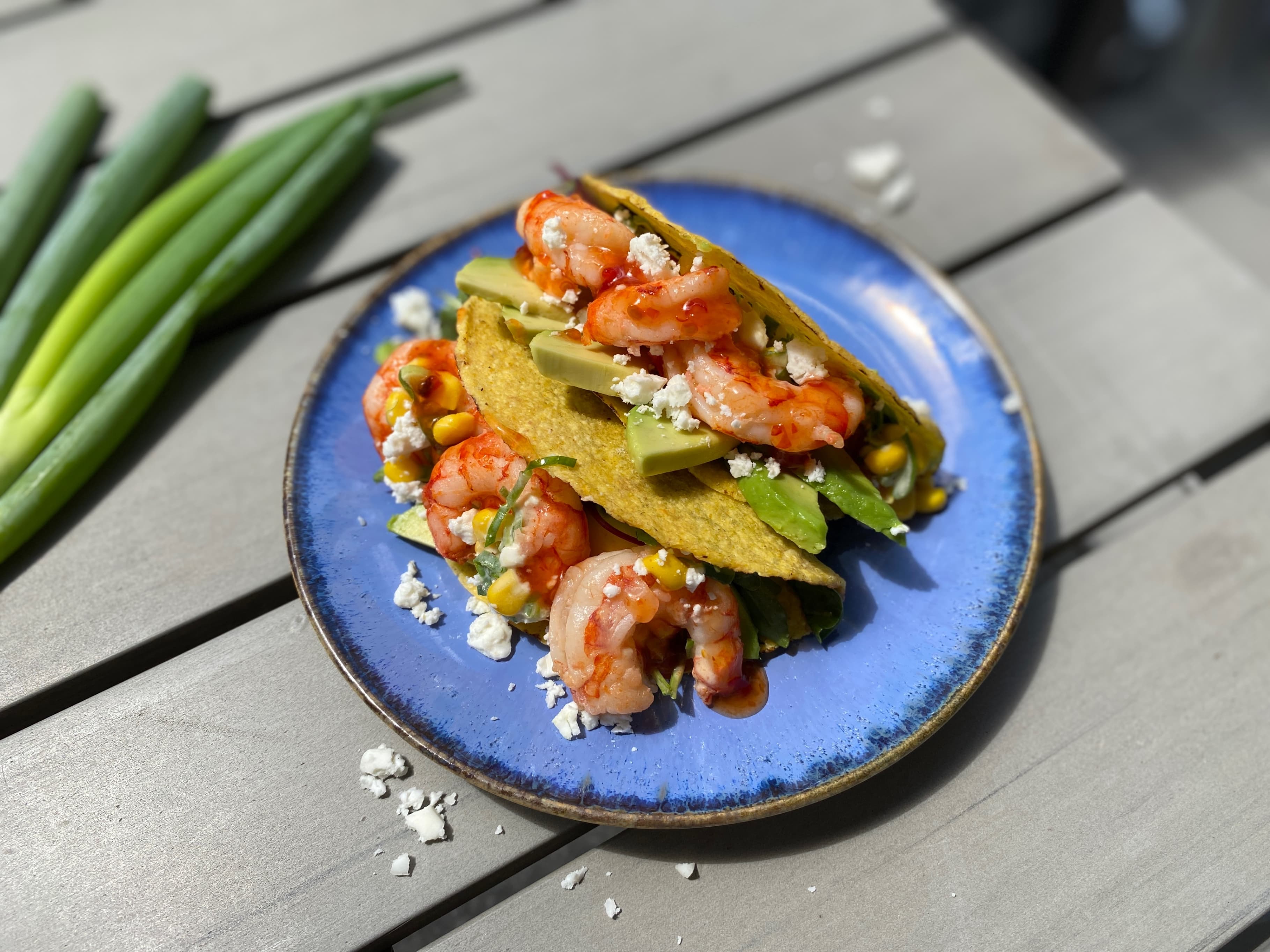 Shrimp Tacos with Street Corn and Sweet Chili Sauce Recipe Image