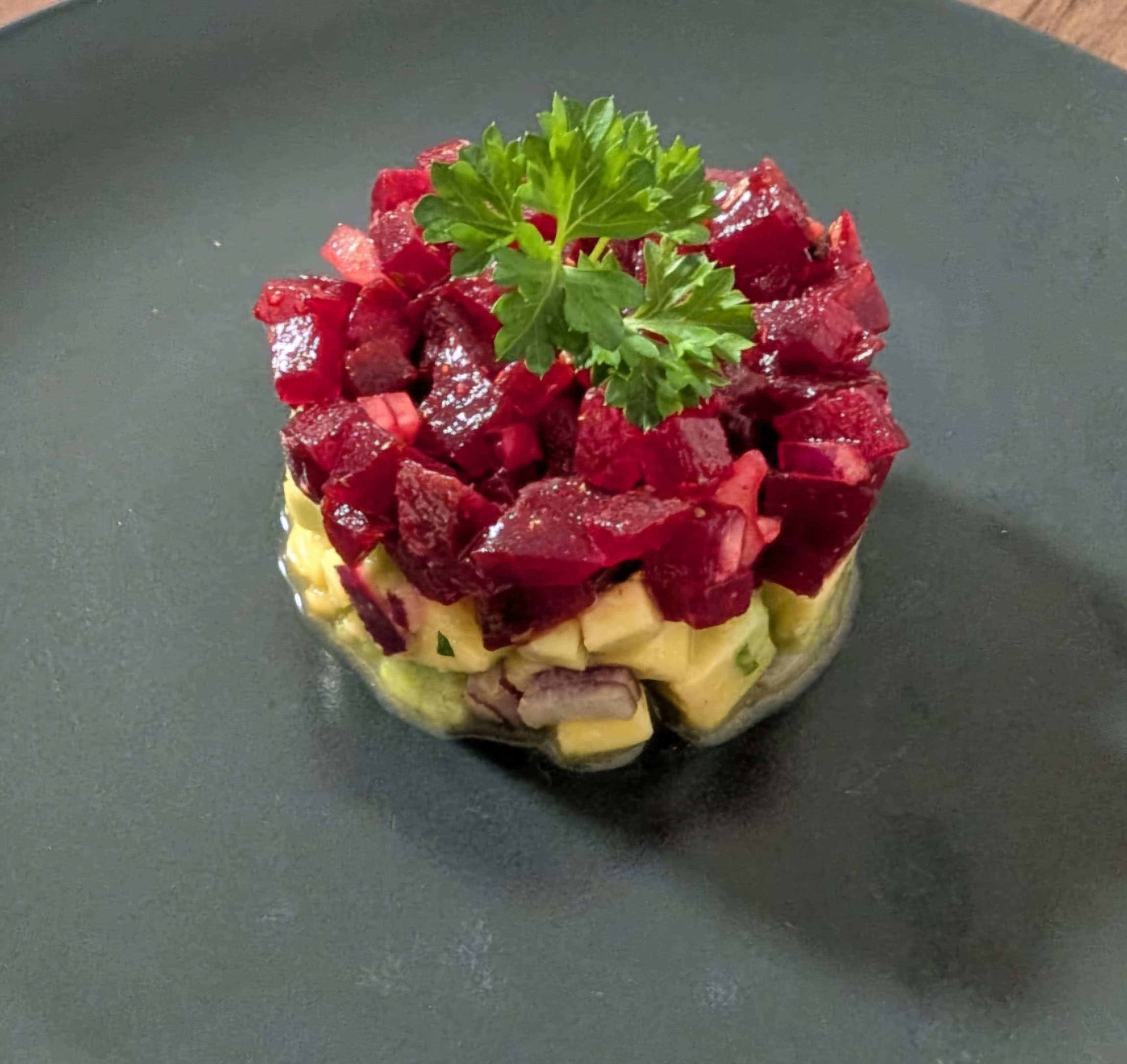 Elegant Beetroot-Avocado Tartare with Ginger and Spicy Accents Recipe Image
