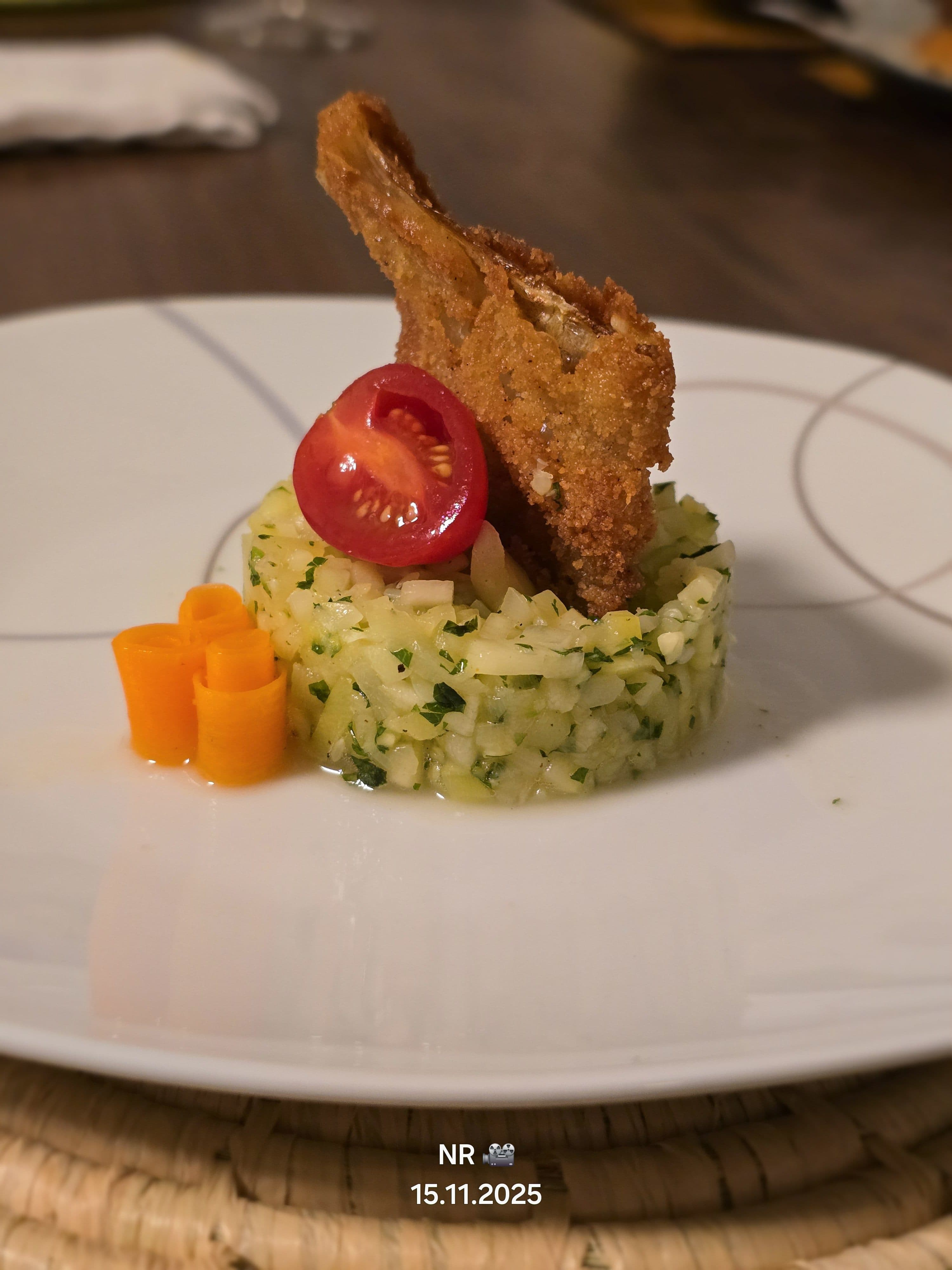 Refreshing Zucchini Tartare with Mint and Lemon, garnished with crispy Zucchini Peels Recipe Image