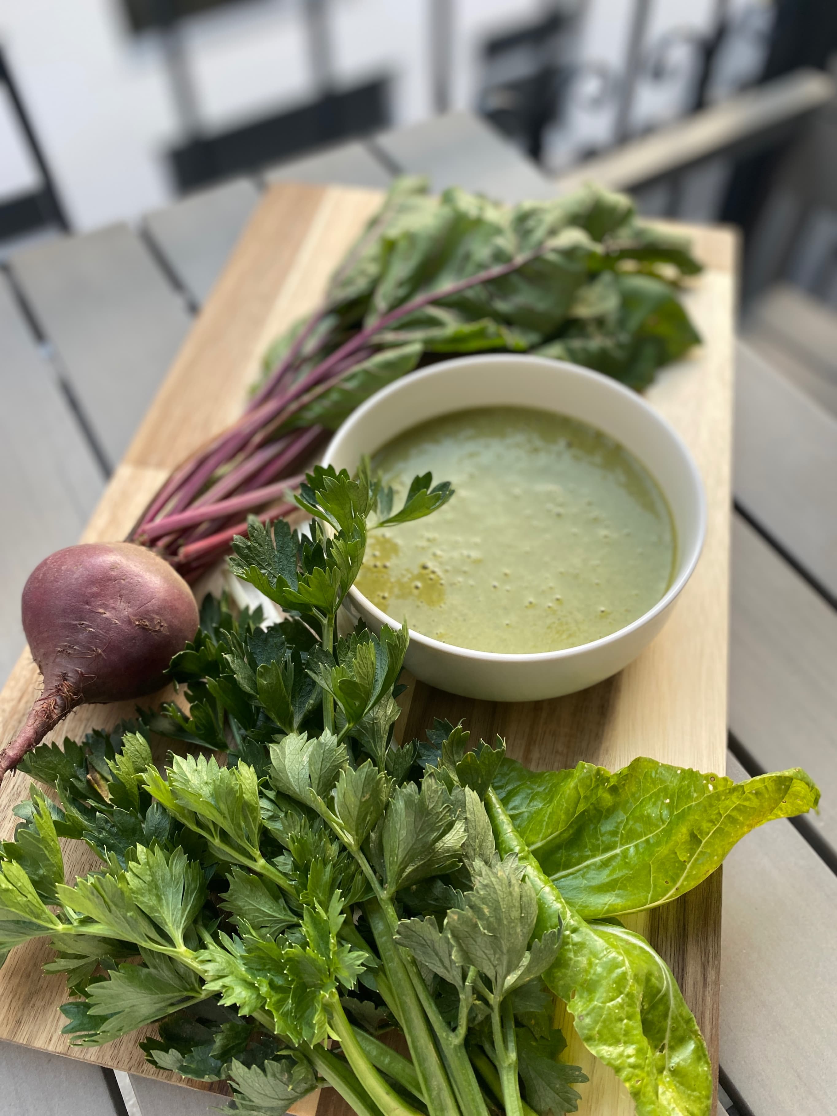 Root Vegetable and Leafy Green Crème Soup Recipe Image