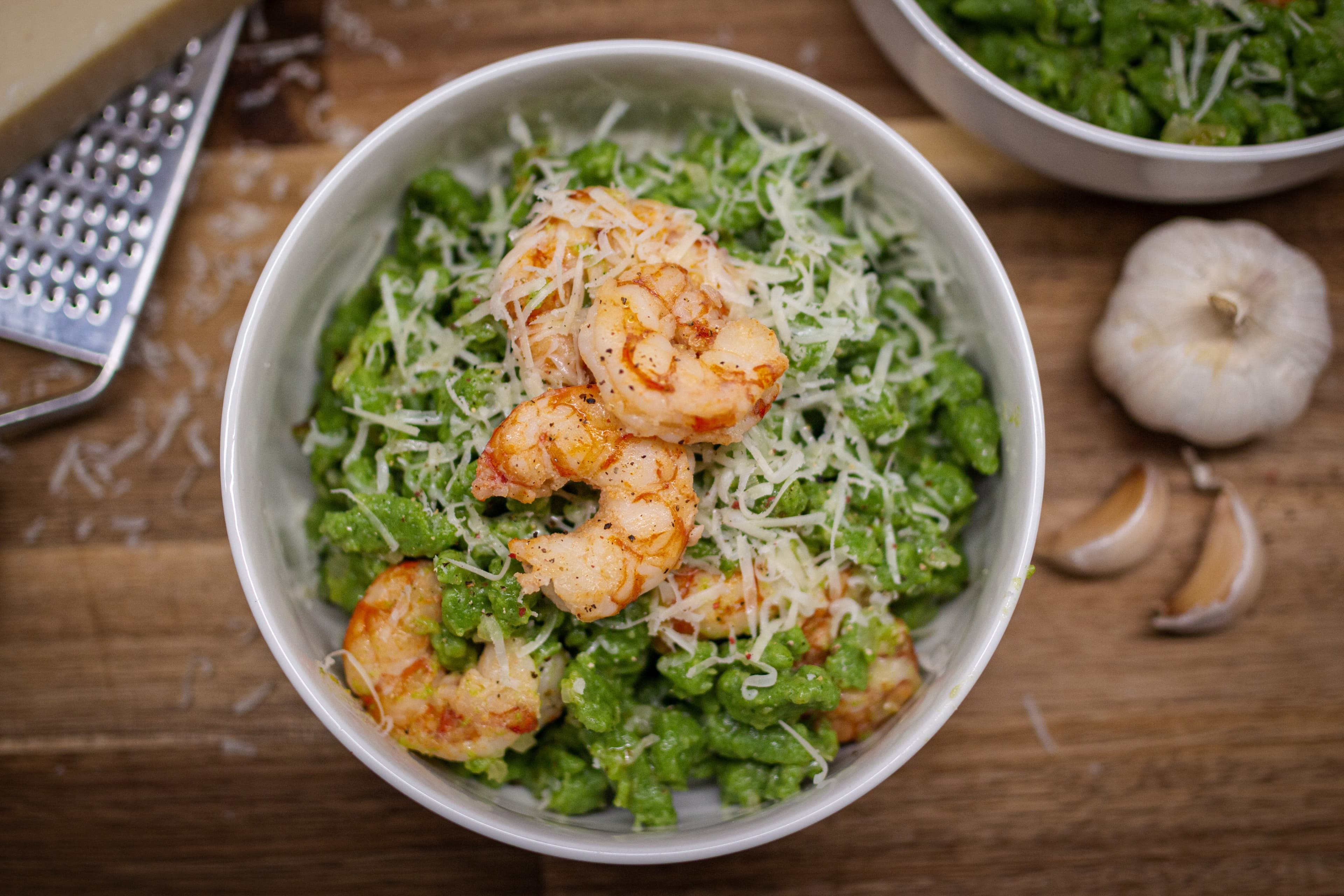 Super Fast Spinach Spätzle with Shrimp Recipe Image