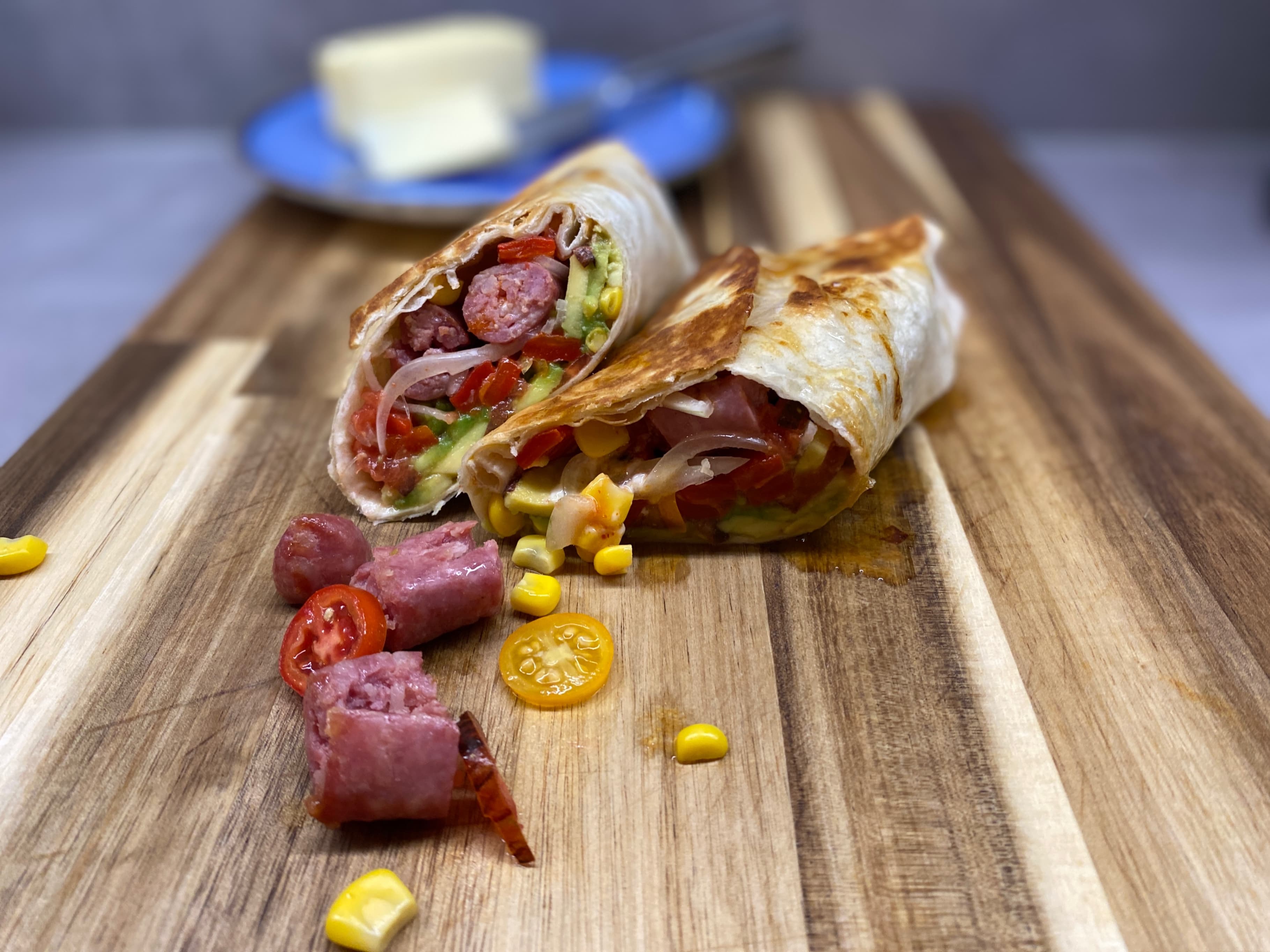 Hearty Salsiccia & Grilled Pepper Burritos with Zesty Sriracha Mayo Recipe Image