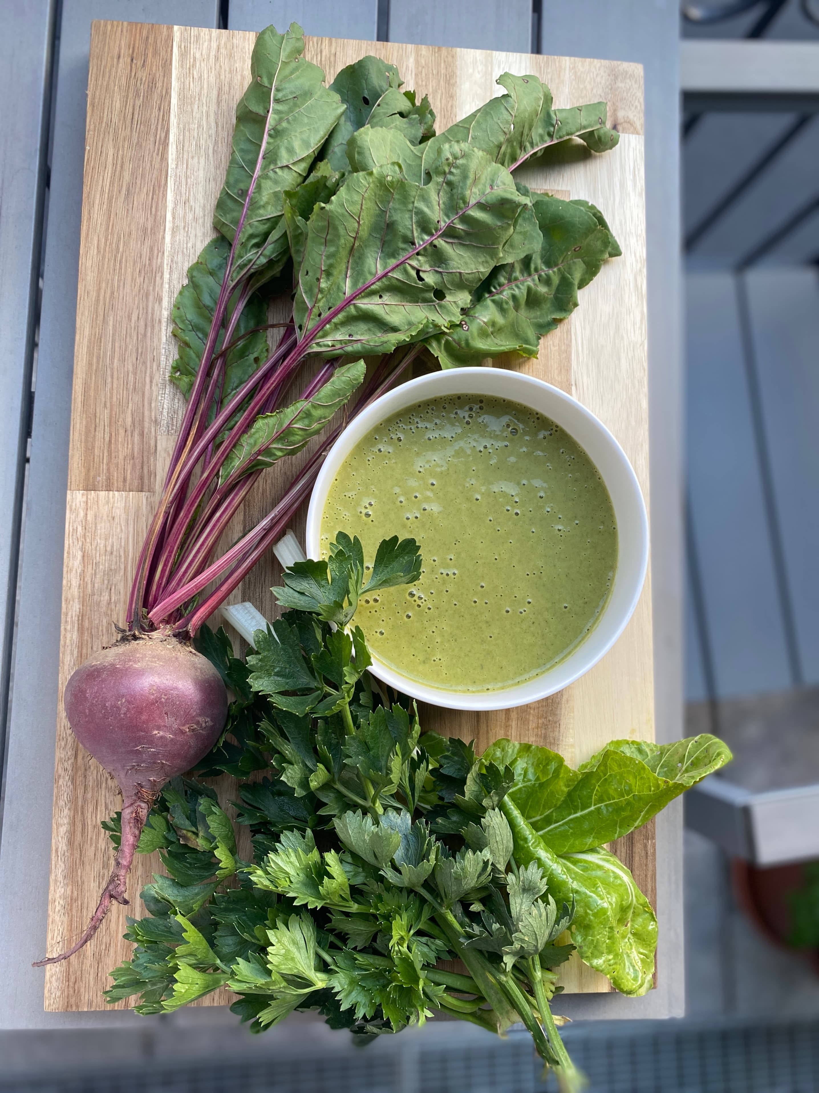 Root Vegetable and Leafy Green Crème Soup Recipe Image