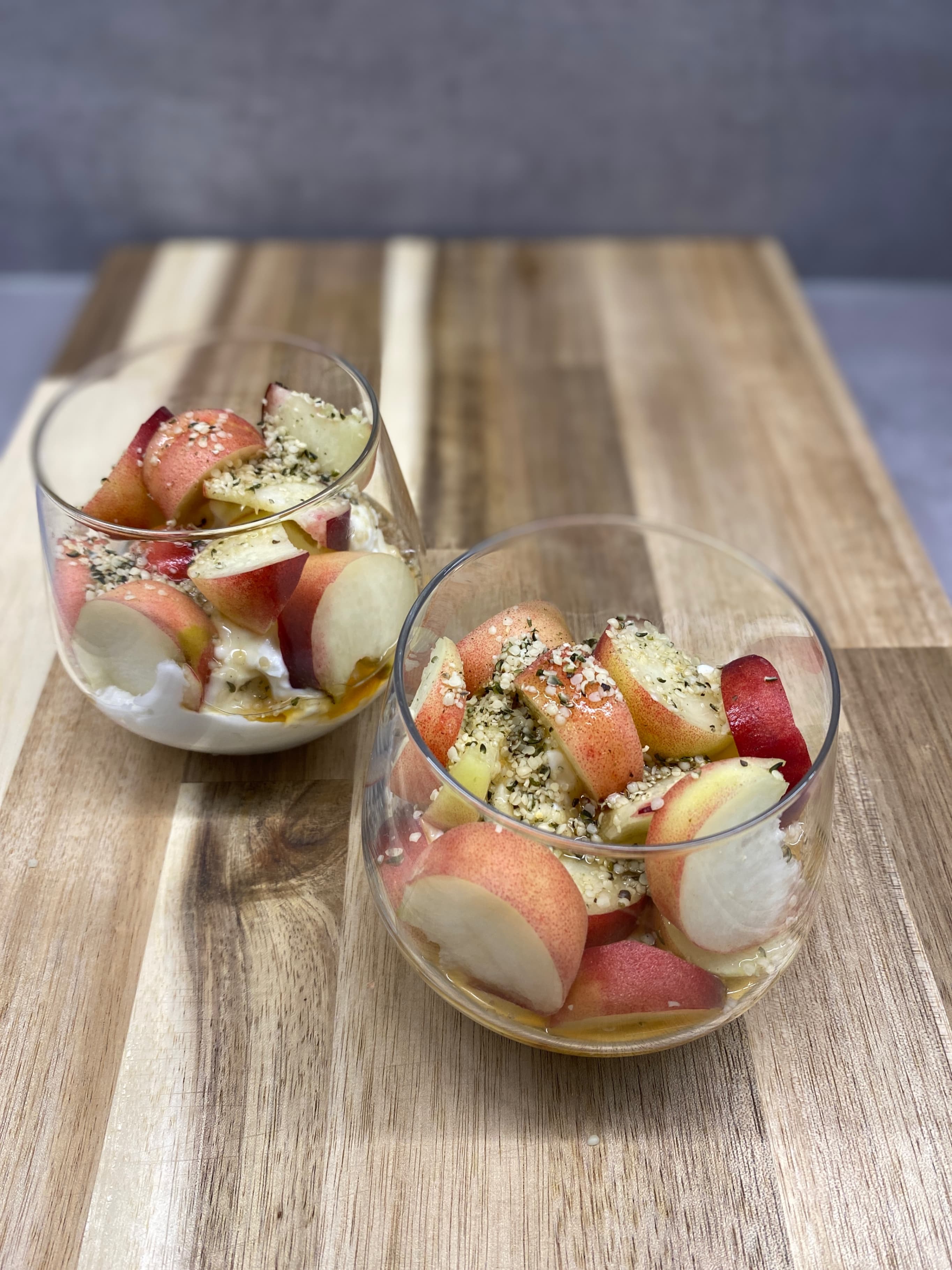 Quick & Healthy Peach Yogurt Snack with Hemp Seeds Recipe Image