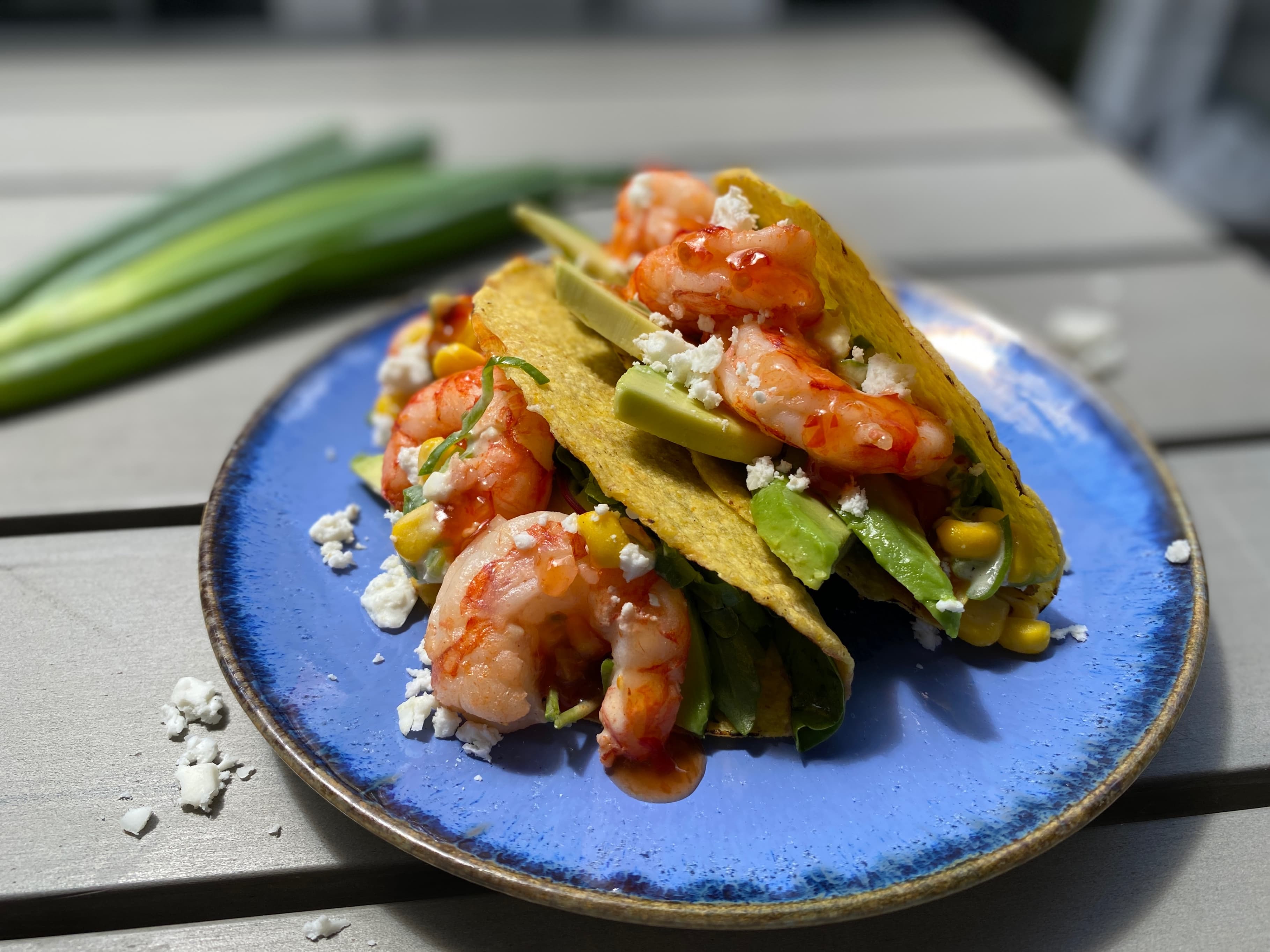 Shrimp Tacos with Street Corn and Sweet Chili Sauce Recipe Image