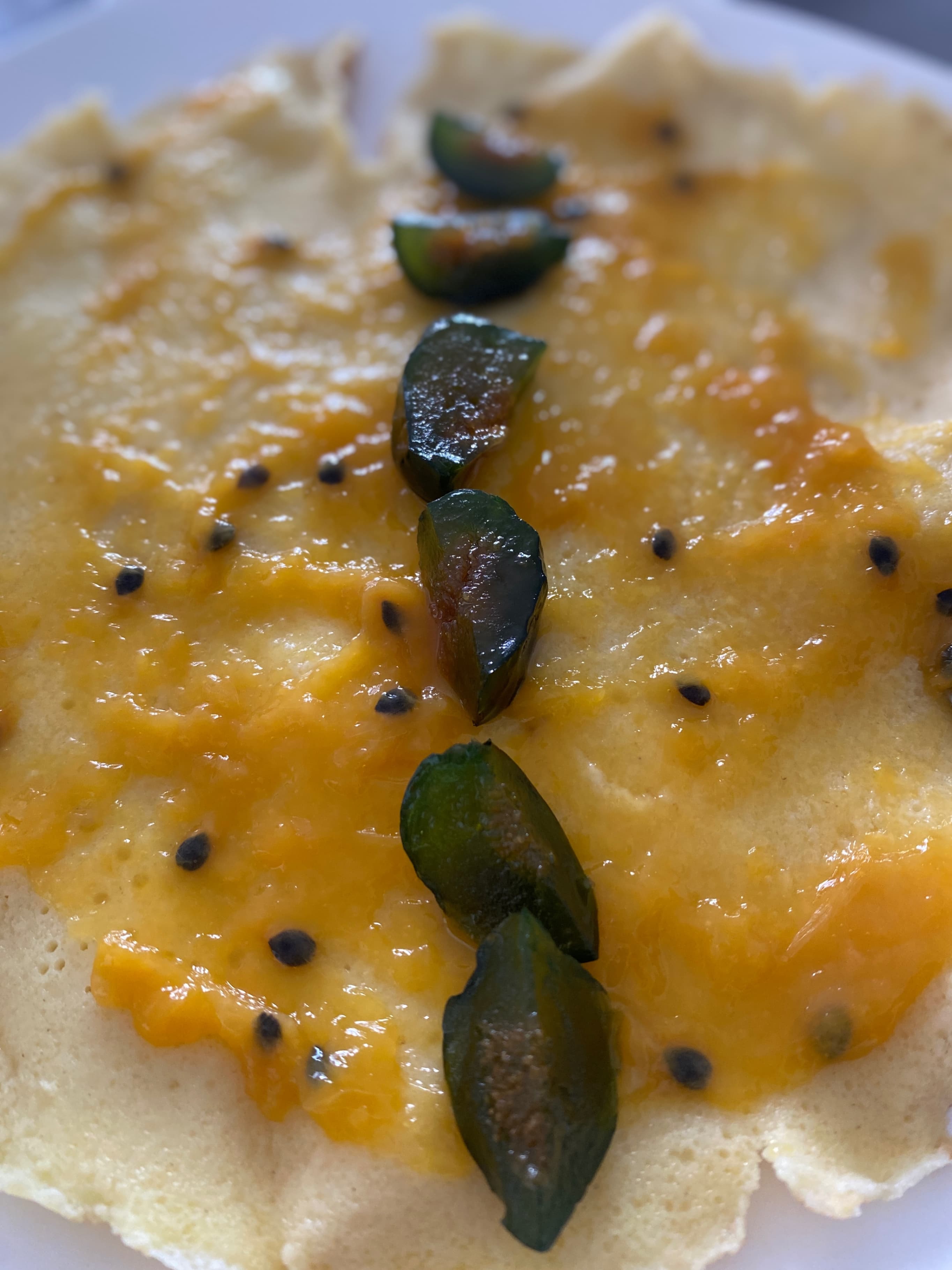 Sweet Pancakes with Mango & Passion Fruit Purée Recipe Image